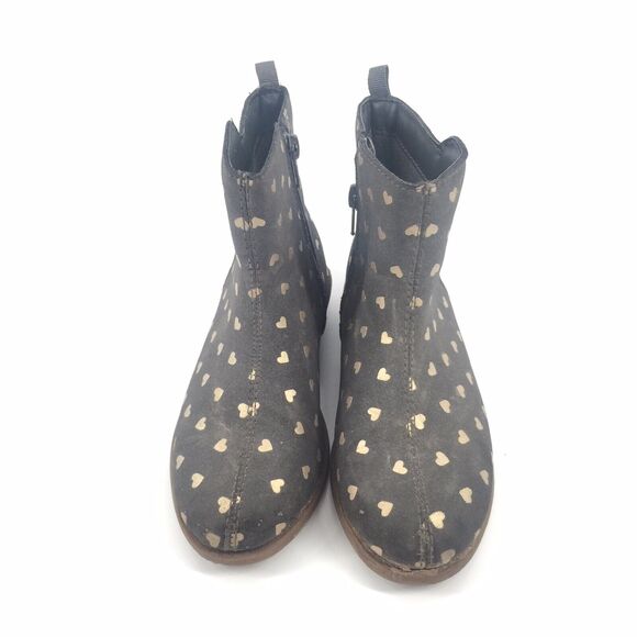 Carter's Heart Print Ankle Boots Size 12 Toddler Gray Gold Booties Kids Girls - Picture 2 of 9